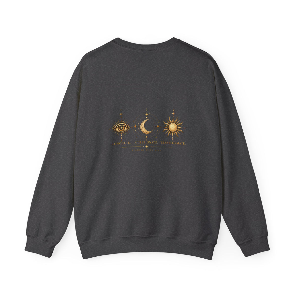 Alchemy Crewneck Sweatshirt — "Solve et Coagula" Sun, Moon & Eye Graphic