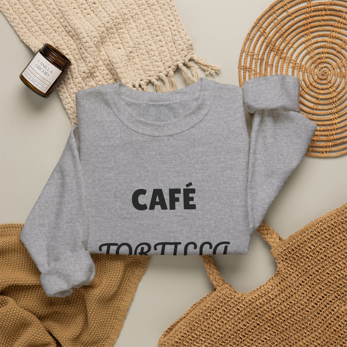 Crewneck Sweatshirt — "Café Tortilla y a Darle" Spanish with Lily - Coffee & Tortilla Graphic