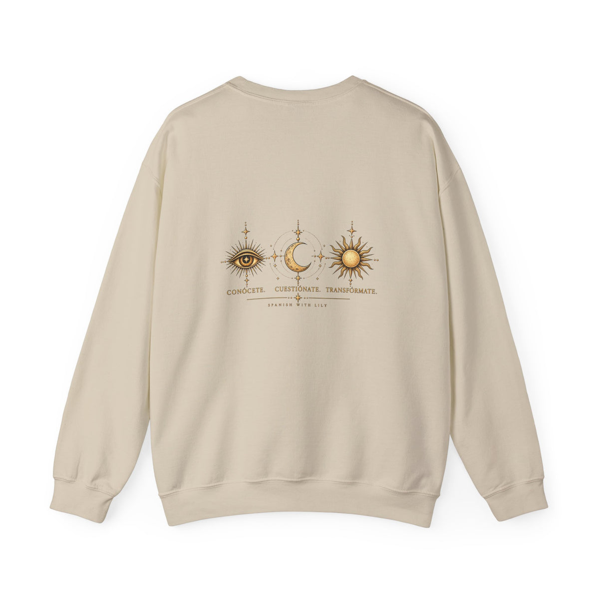 Alchemy Crewneck Sweatshirt — "Solve et Coagula" Sun, Moon & Eye Graphic