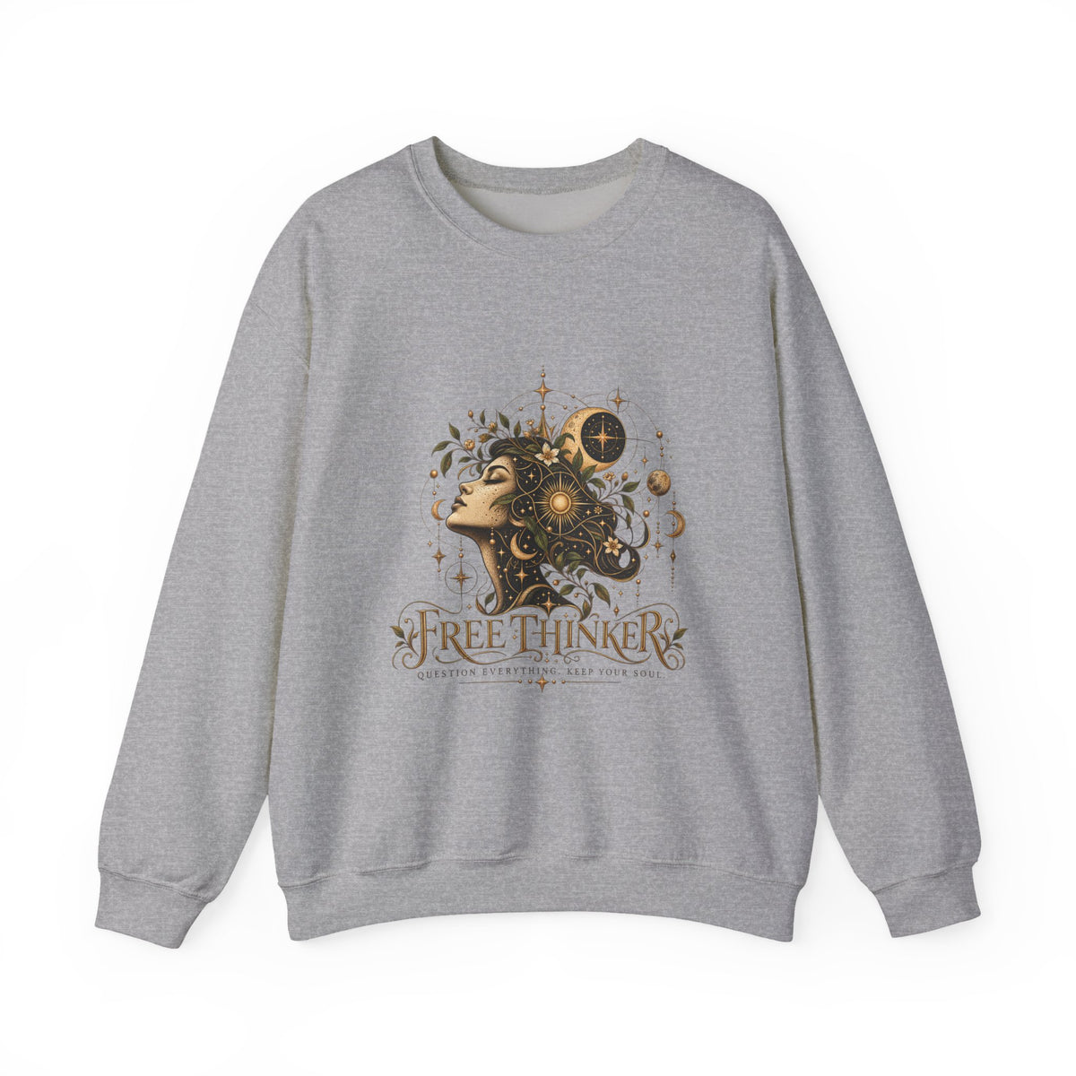 Free Thinker Crewneck Sweatshirt — Cosmic Goddess Illustration