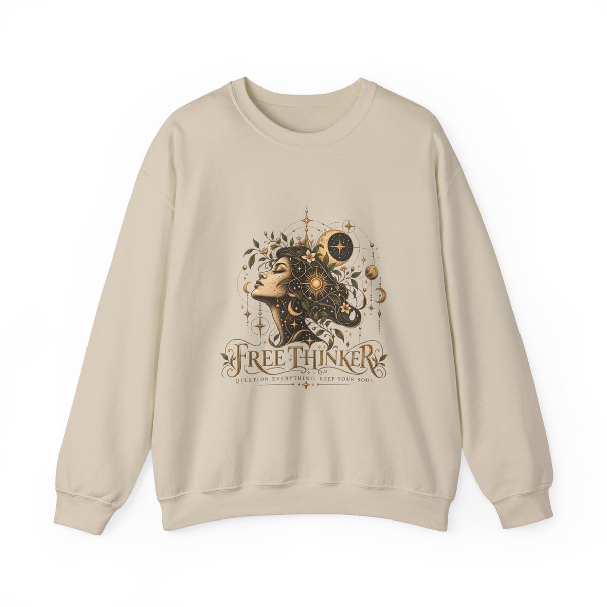 Free Thinker Crewneck Sweatshirt — Cosmic Goddess Illustration