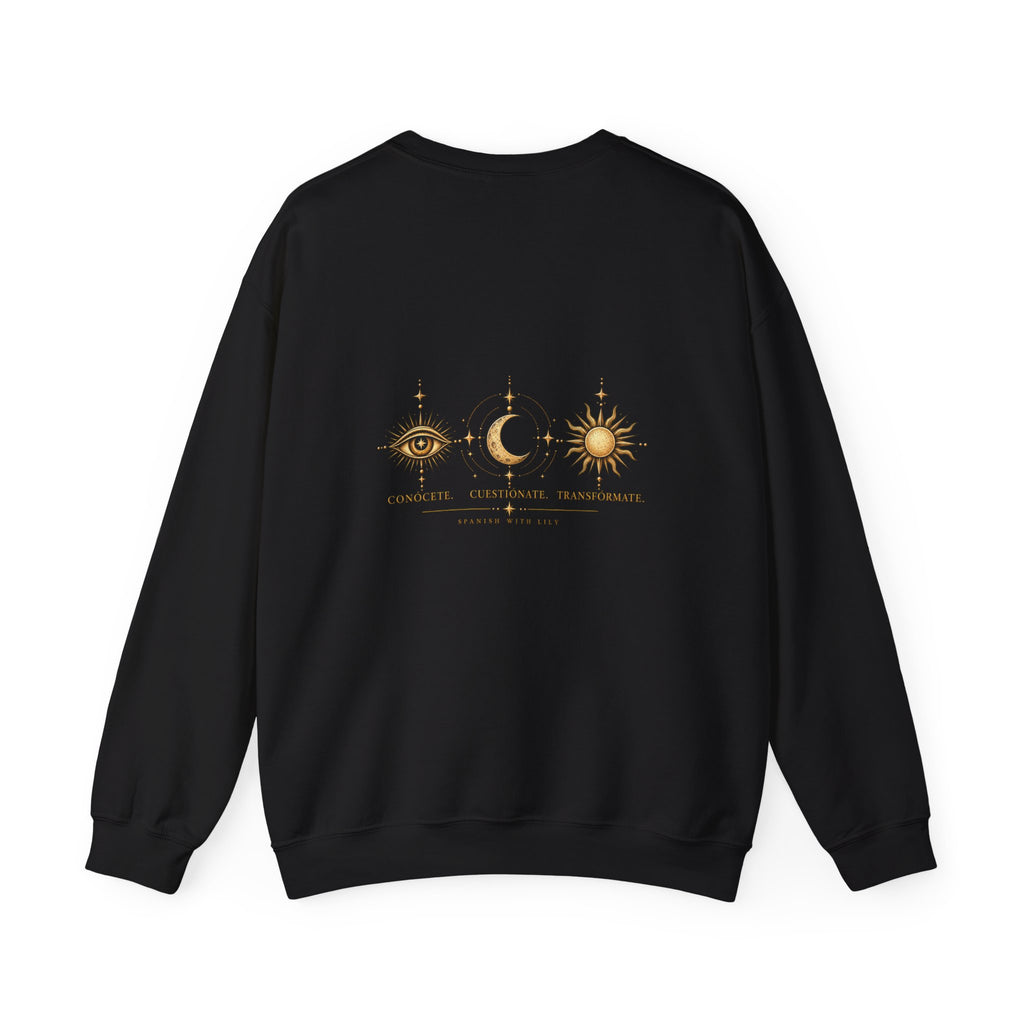 Alchemy Crewneck Sweatshirt — "Solve et Coagula" Sun, Moon & Eye Graphic