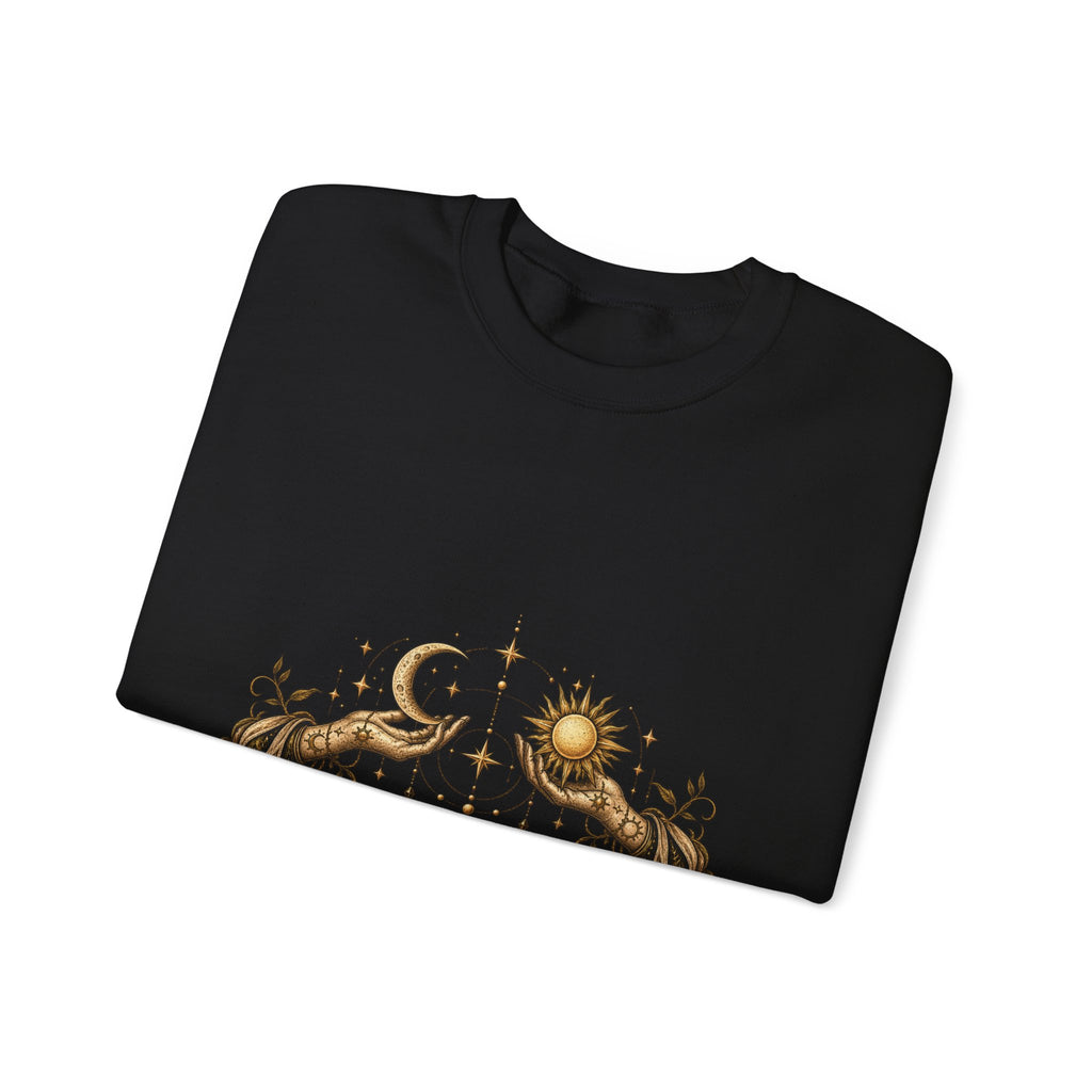 Alchemy Crewneck Sweatshirt — "Solve et Coagula" Sun, Moon & Eye Graphic