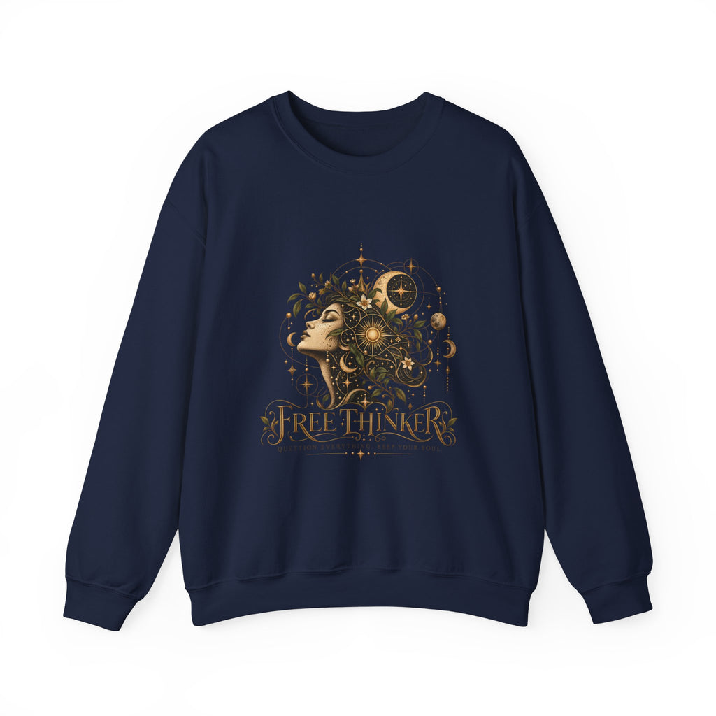 Free Thinker Crewneck Sweatshirt — Cosmic Goddess Illustration