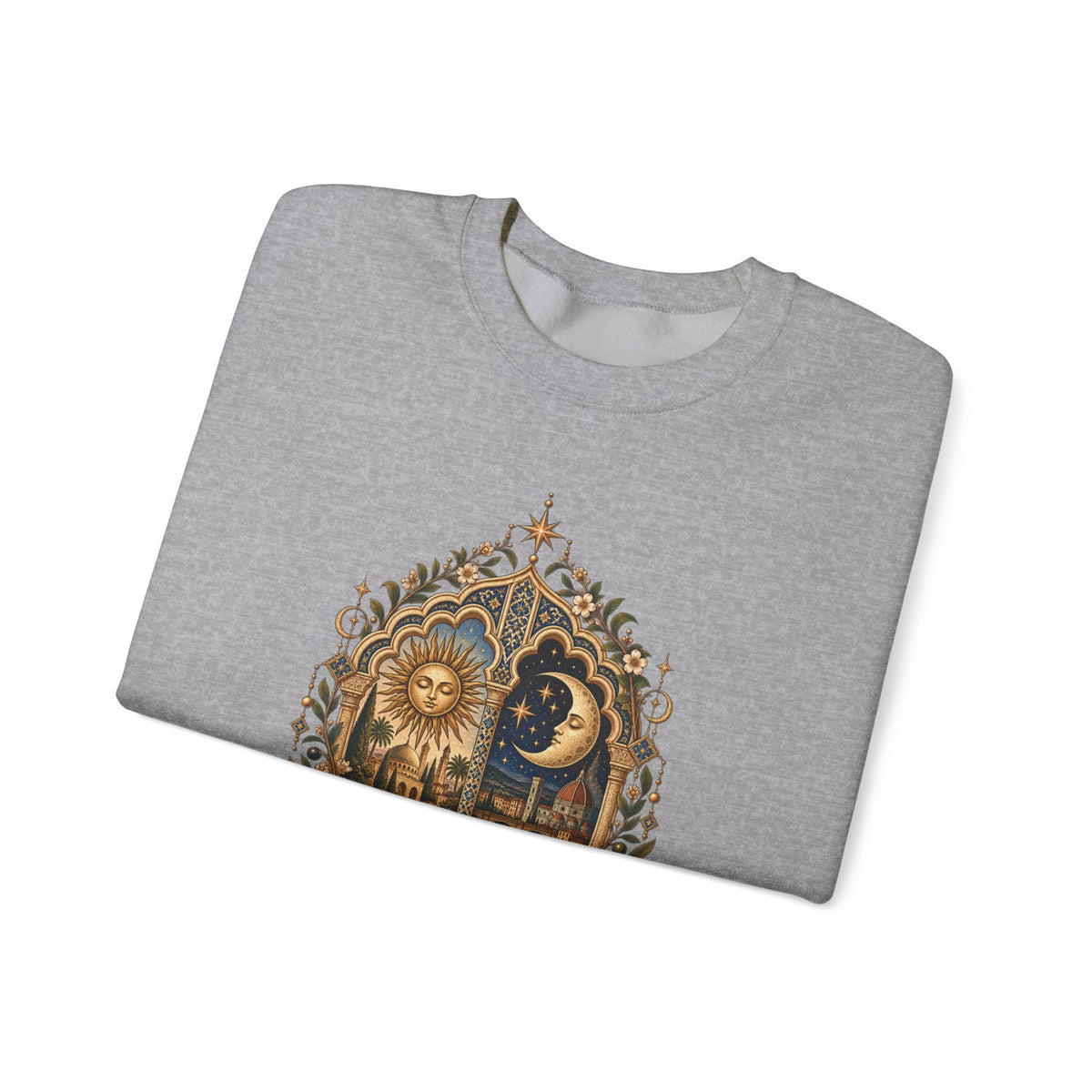 Celestial Sun & Moon Crewneck Sweatshirt — Little de Mundos Vintage Astrology Design