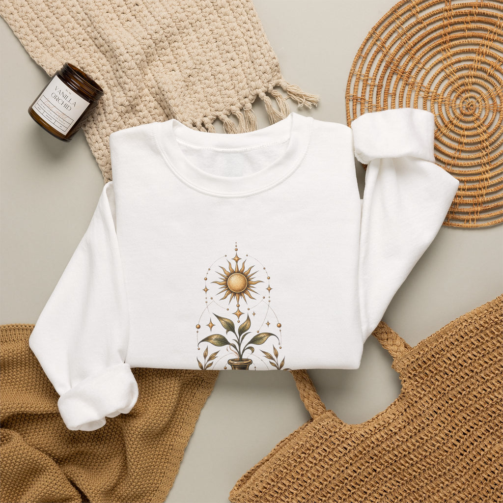 Alchemist Crewneck Sweatshirt — Mystic Sun, Moon & Eye Graphic