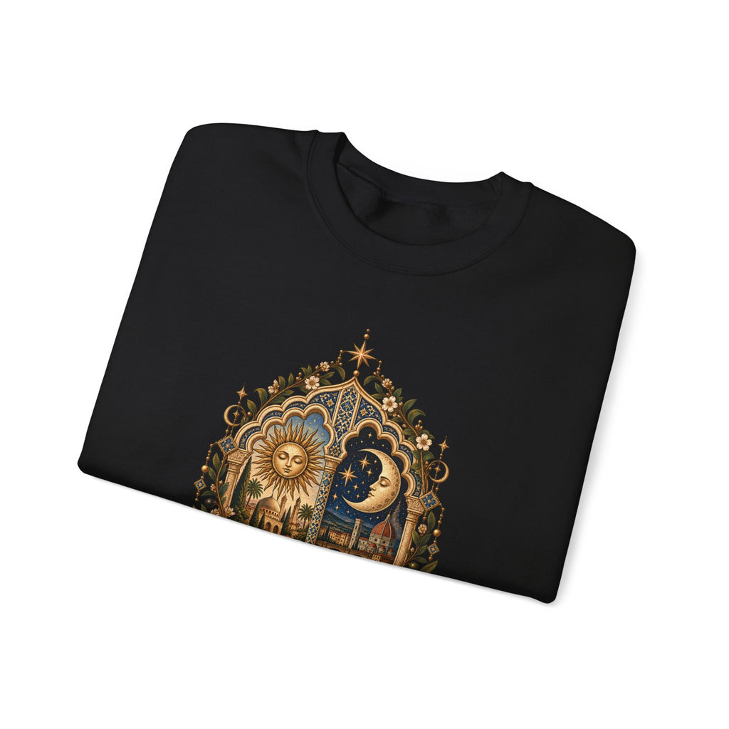 Celestial Sun & Moon Crewneck Sweatshirt — Little de Mundos Vintage Astrology Design