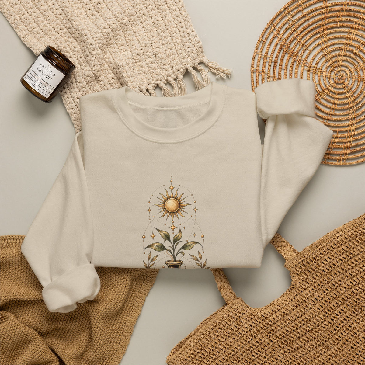 Alchemist Crewneck Sweatshirt — Mystic Sun, Moon & Eye Graphic
