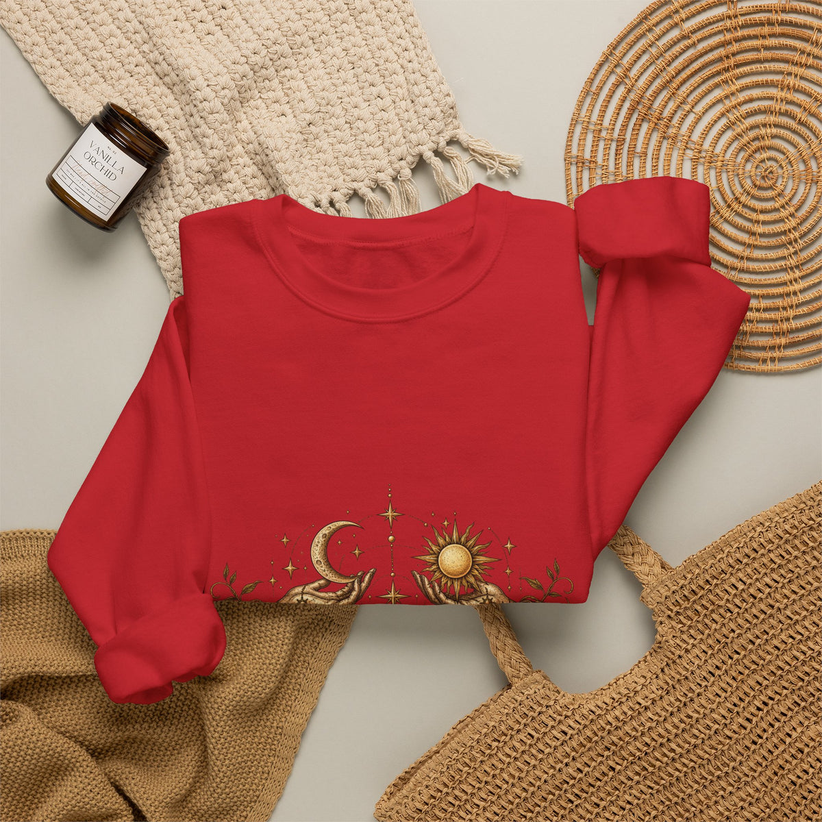 Alchemy Crewneck Sweatshirt — "Solve et Coagula" Sun, Moon & Eye Graphic