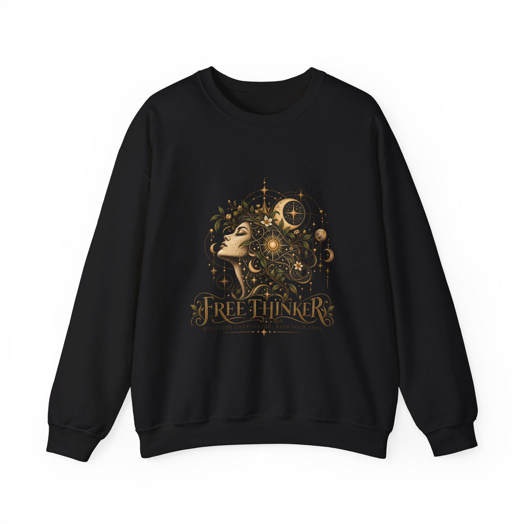 Free Thinker Crewneck Sweatshirt — Cosmic Goddess Illustration