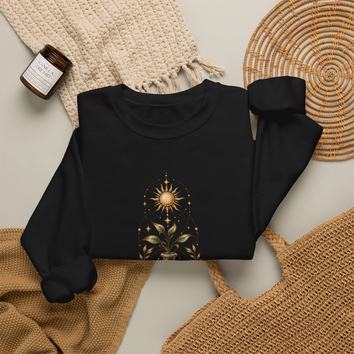 Alchemist Crewneck Sweatshirt — Mystic Sun, Moon & Eye Graphic