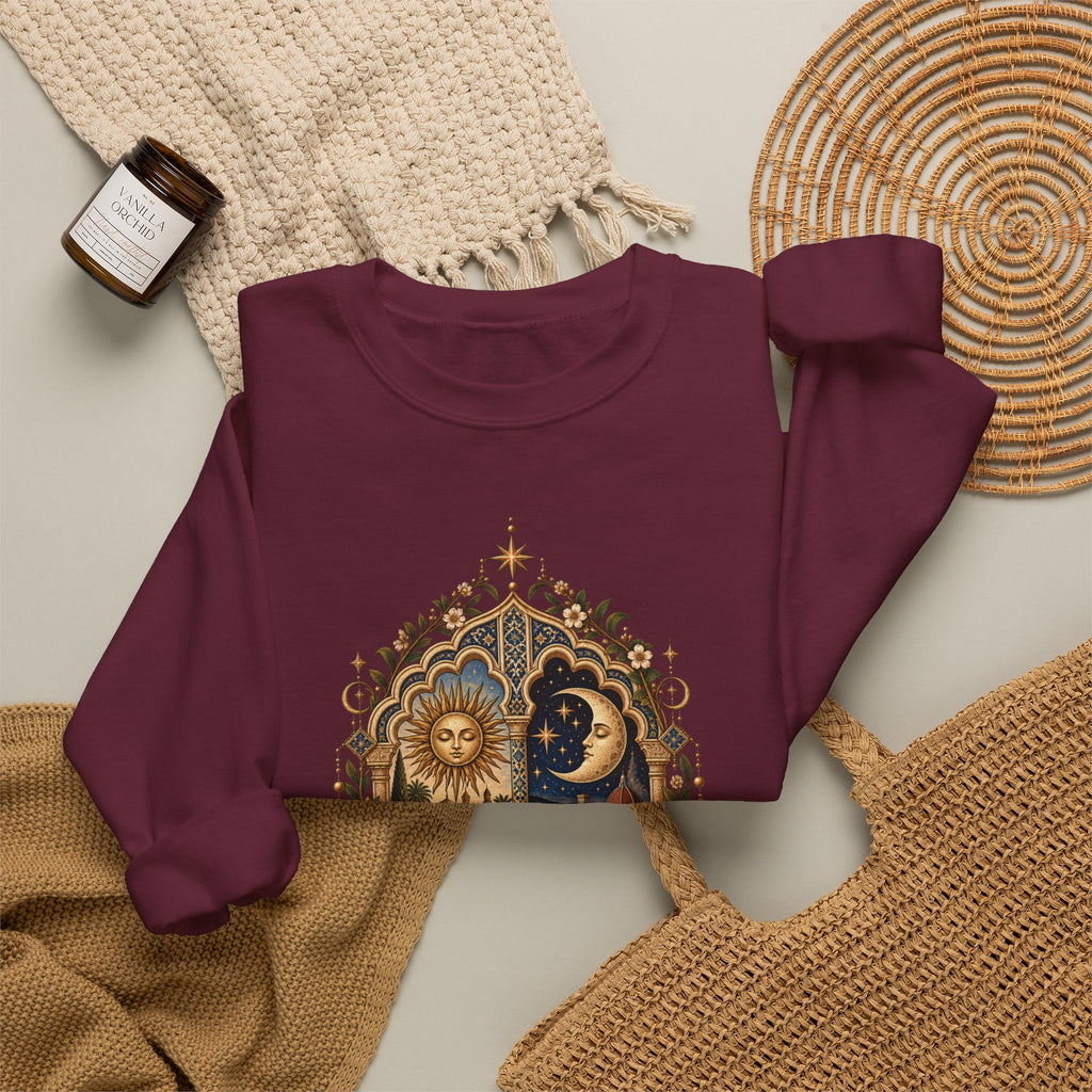 Celestial Sun & Moon Crewneck Sweatshirt — Little de Mundos Vintage Astrology Design
