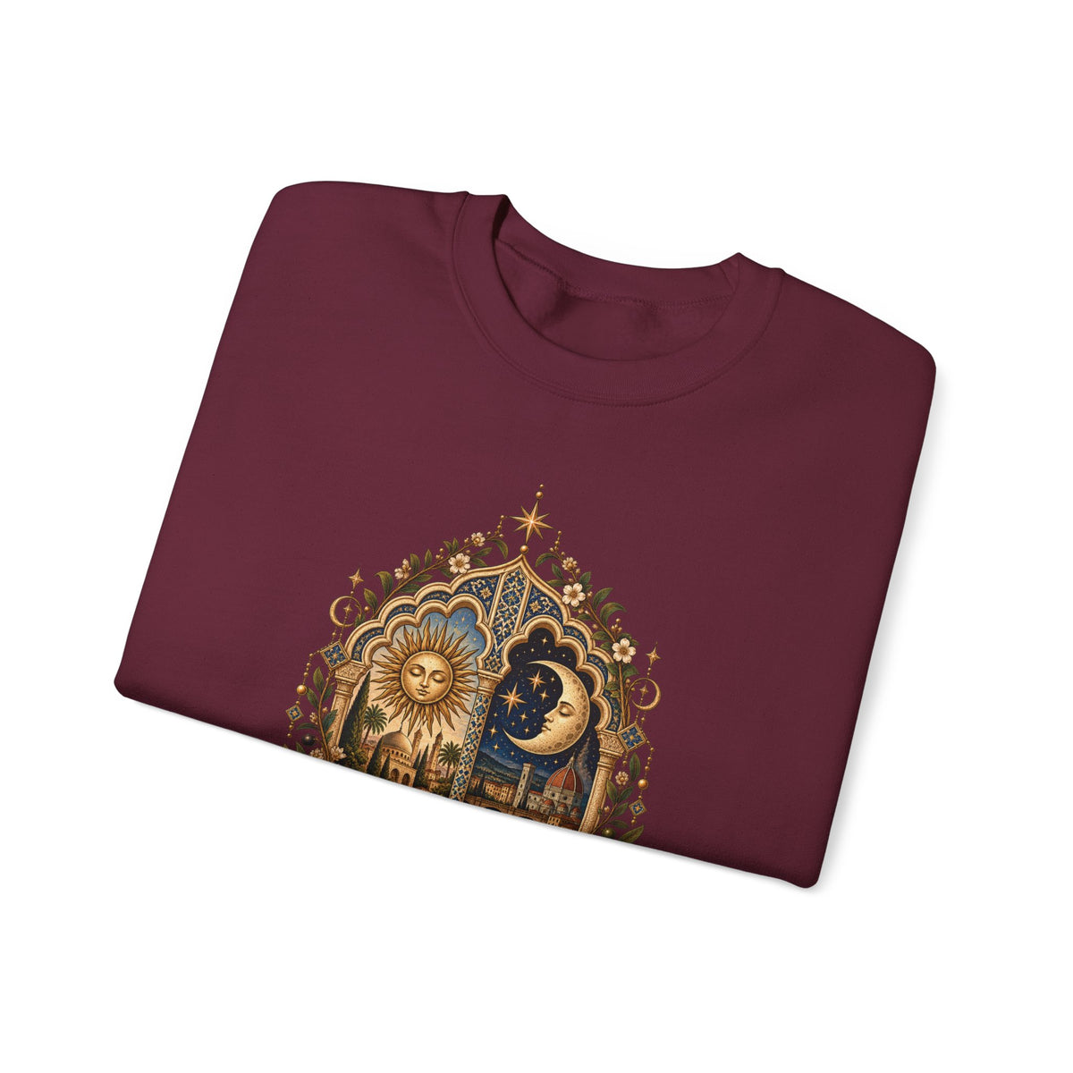 Celestial Sun & Moon Crewneck Sweatshirt — Little de Mundos Vintage Astrology Design