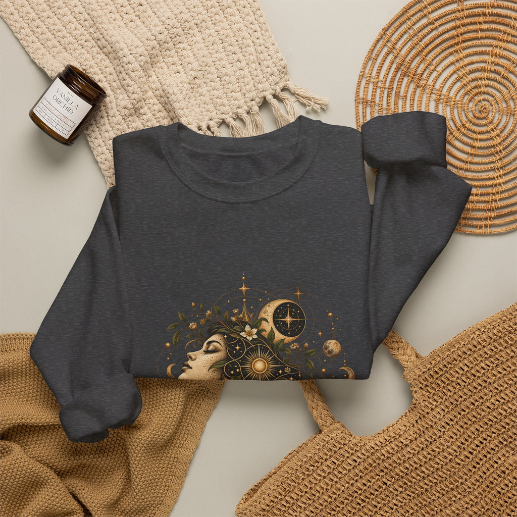 Free Thinker Crewneck Sweatshirt — Cosmic Goddess Illustration