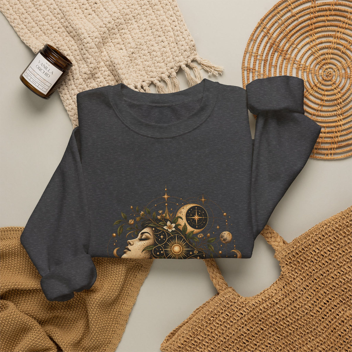 Free Thinker Crewneck Sweatshirt — Cosmic Goddess Illustration