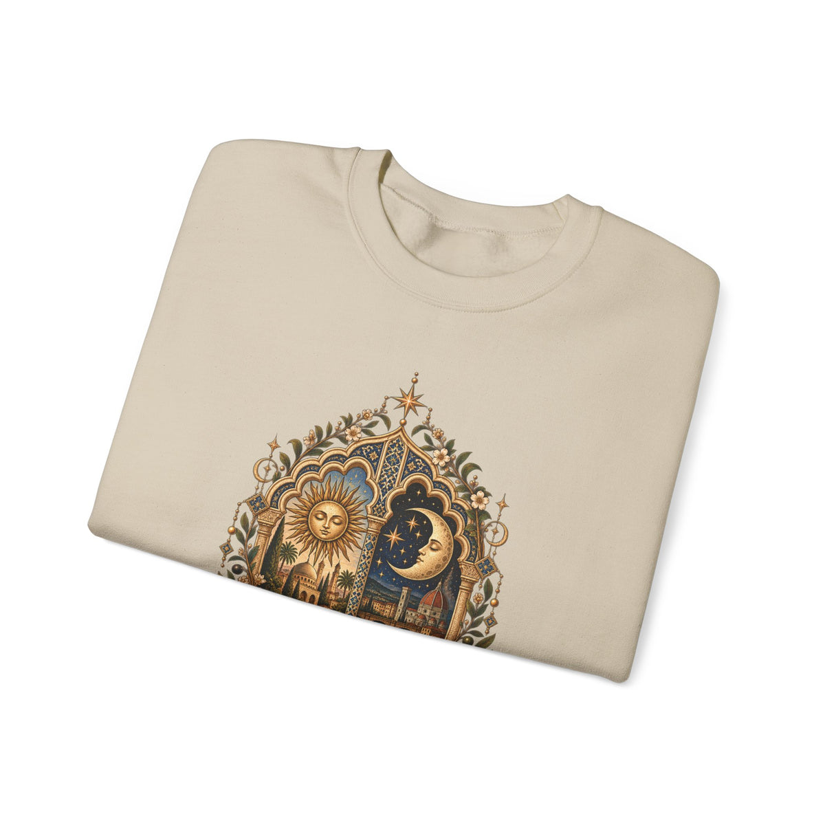Celestial Sun & Moon Crewneck Sweatshirt — Little de Mundos Vintage Astrology Design