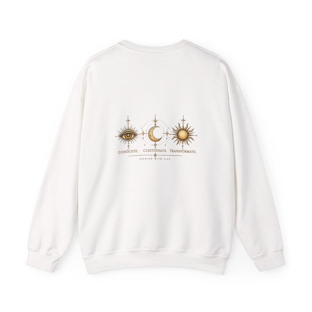 Alchemy Crewneck Sweatshirt — "Solve et Coagula" Sun, Moon & Eye Graphic