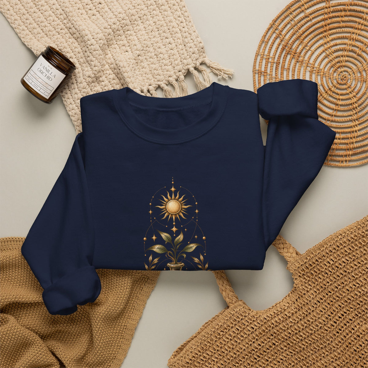 Alchemist Crewneck Sweatshirt — Mystic Sun, Moon & Eye Graphic