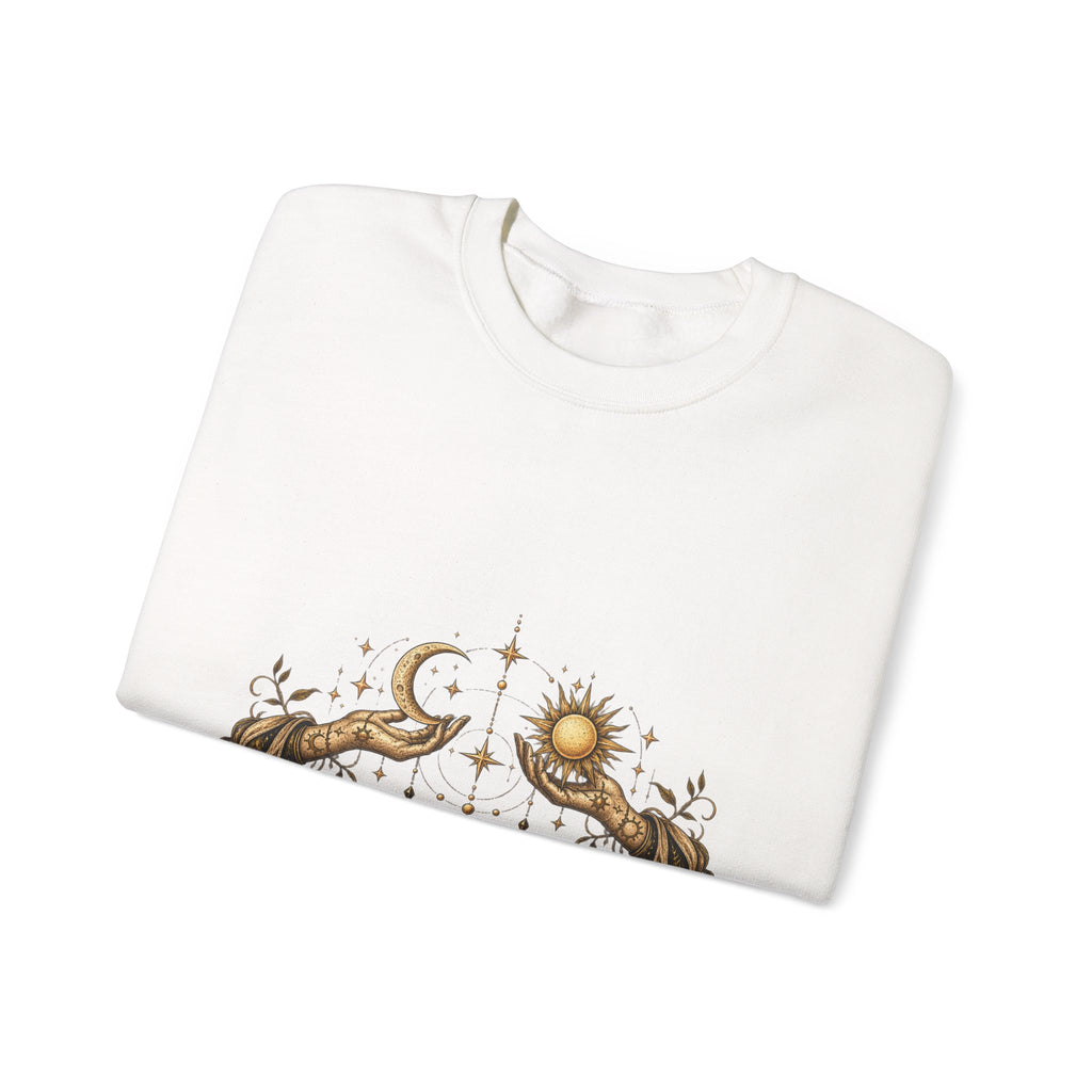 Alchemy Crewneck Sweatshirt — "Solve et Coagula" Sun, Moon & Eye Graphic