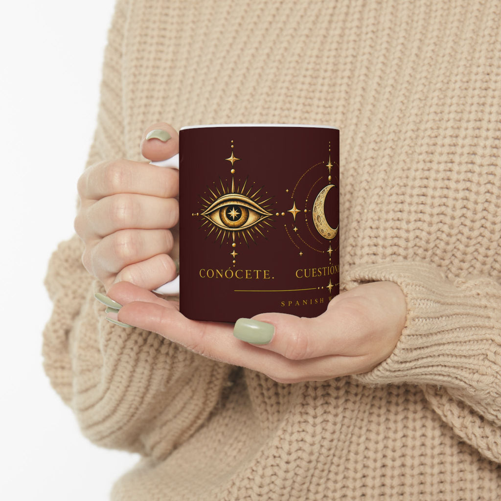 Mystic Moon & Sun Ceramic Mug — Spanish 'Cuestionate' Astrology Coffee Cup