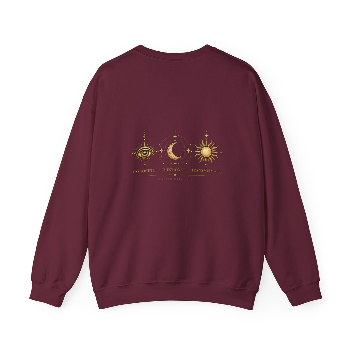 Alchemy Crewneck Sweatshirt — "Solve et Coagula" Sun, Moon & Eye Graphic