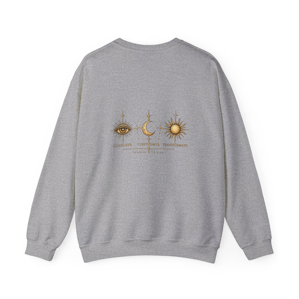 Alchemy Crewneck Sweatshirt — "Solve et Coagula" Sun, Moon & Eye Graphic