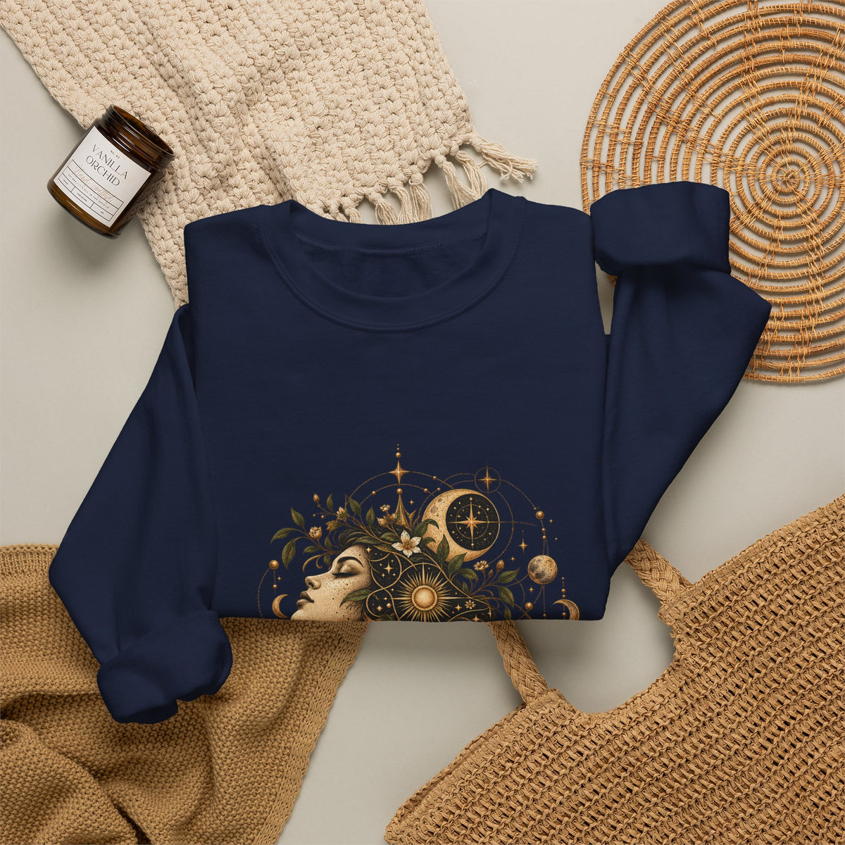 Free Thinker Crewneck Sweatshirt — Cosmic Goddess Illustration