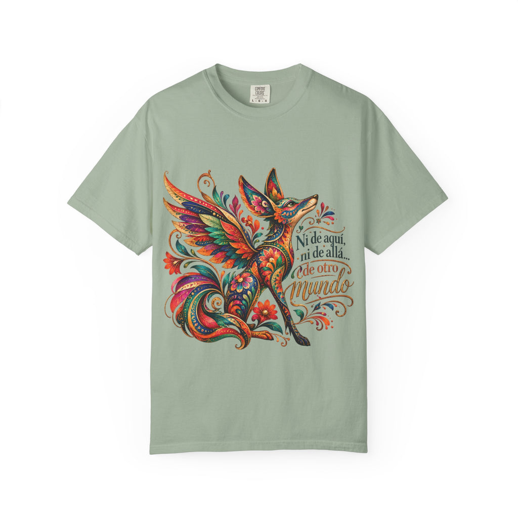 Mythic Fox T-Shirt — "Ni de aquí, ni de allá, de otro mundo" Colorful Folk Art Tee