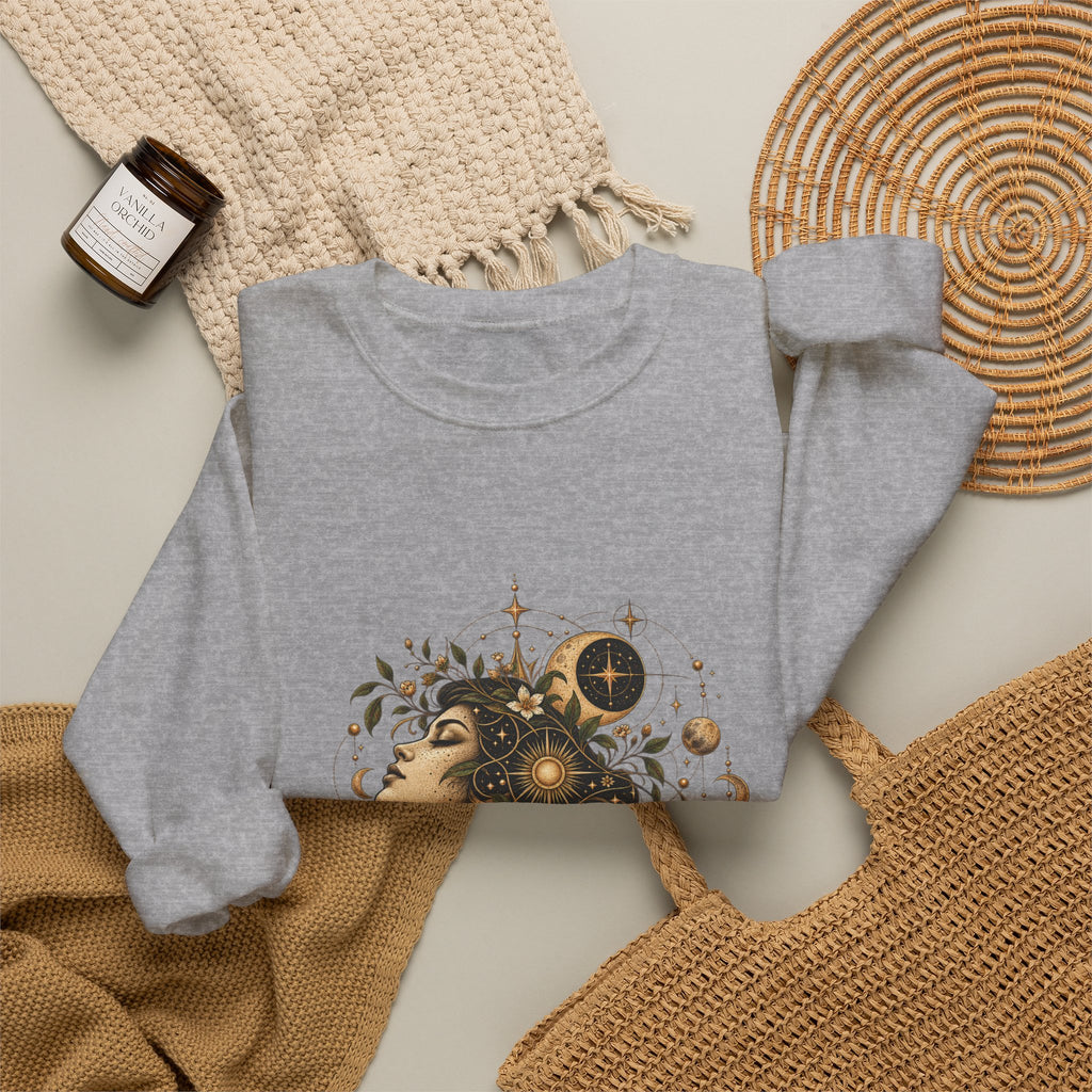 Free Thinker Crewneck Sweatshirt — Cosmic Goddess Illustration