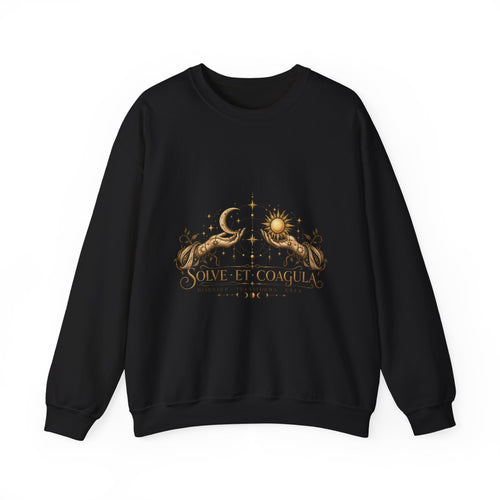 Alchemy Crewneck Sweatshirt — "Solve et Coagula" Sun, Moon & Eye Graphic