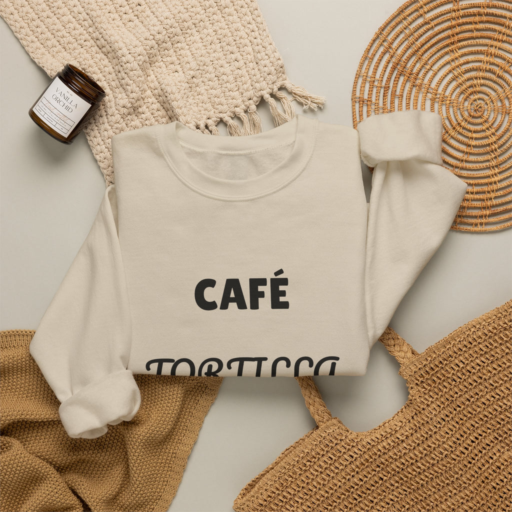 Crewneck Sweatshirt — "Café Tortilla y a Darle" Spanish with Lily - Coffee & Tortilla Graphic