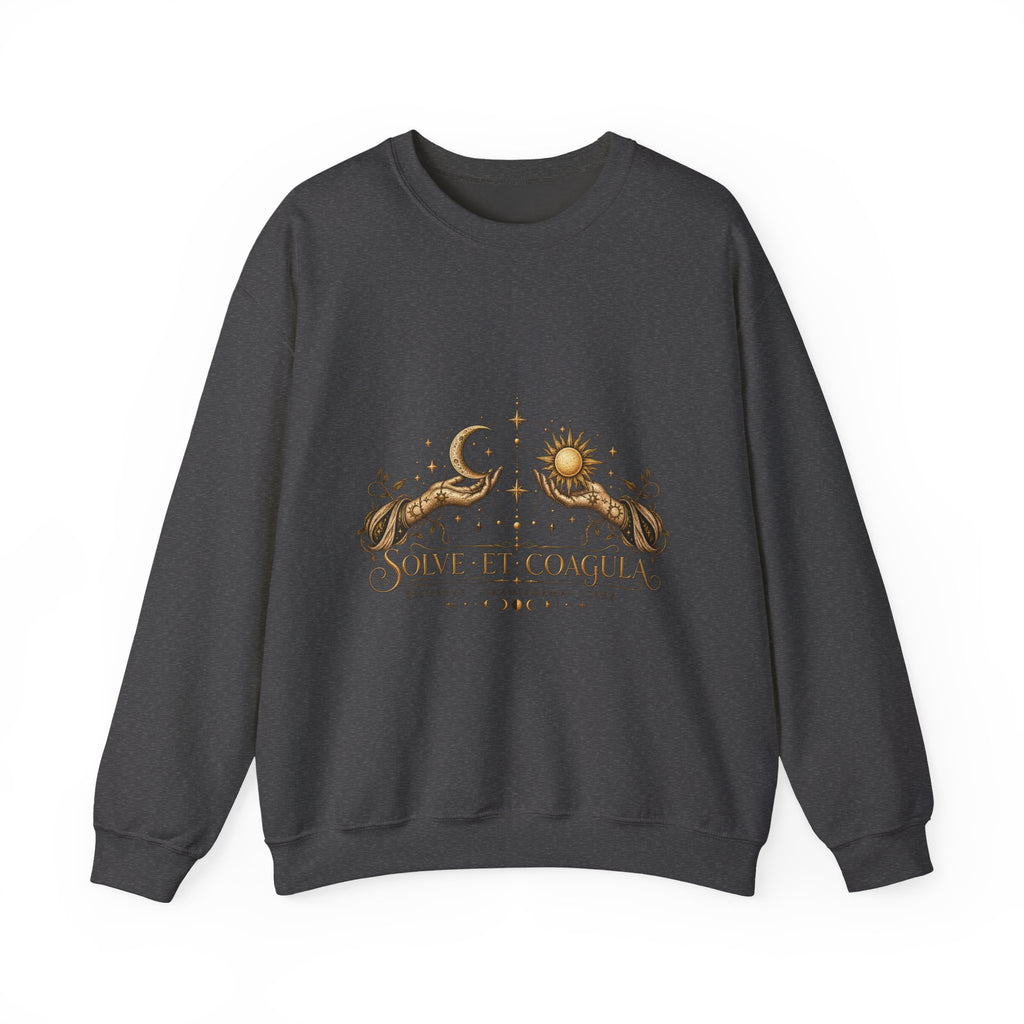 Alchemy Crewneck Sweatshirt — "Solve et Coagula" Sun, Moon & Eye Graphic