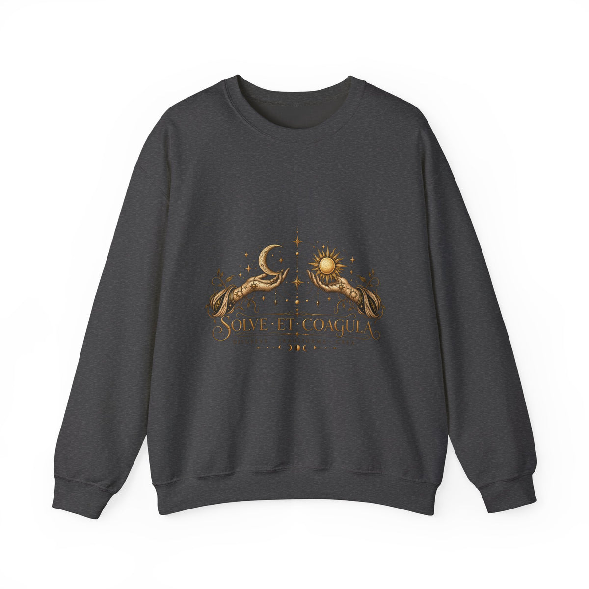 Alchemy Crewneck Sweatshirt — "Solve et Coagula" Sun, Moon & Eye Graphic