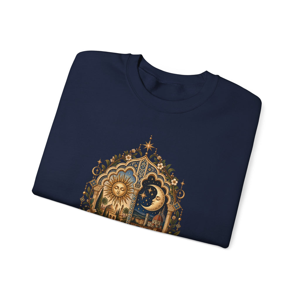 Celestial Sun & Moon Crewneck Sweatshirt — Little de Mundos Vintage Astrology Design