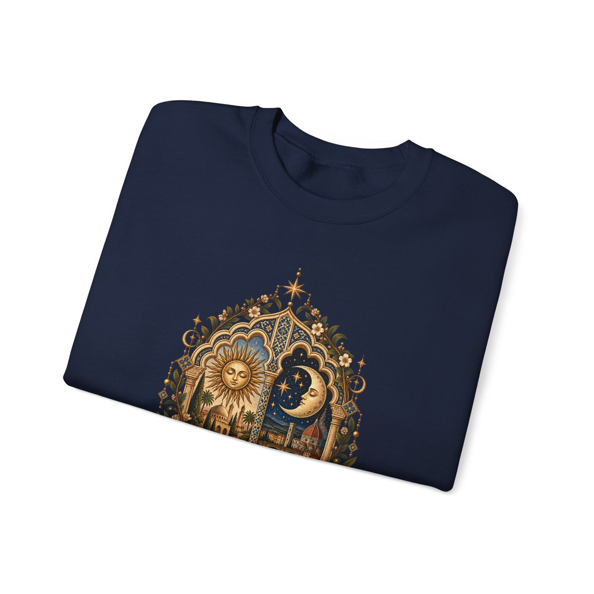 Celestial Sun & Moon Crewneck Sweatshirt — Little de Mundos Vintage Astrology Design