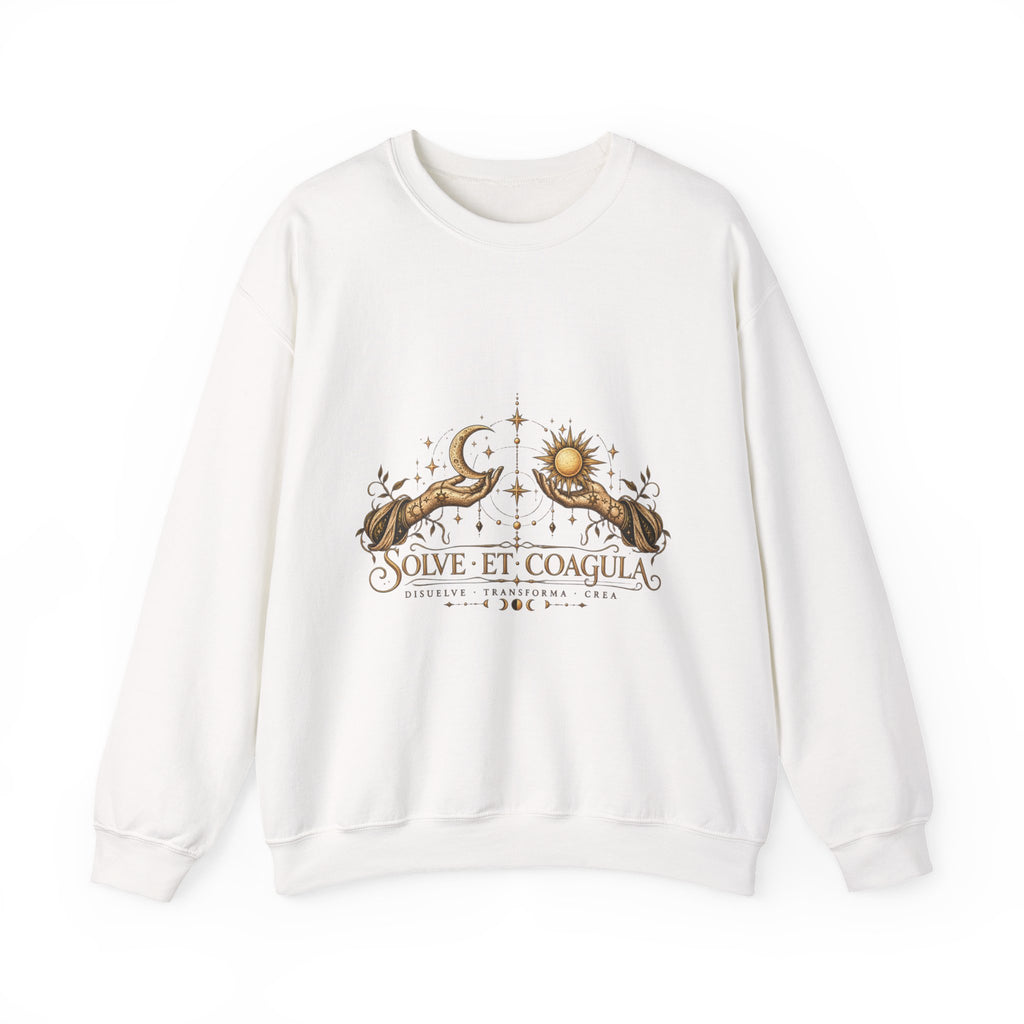 Alchemy Crewneck Sweatshirt — "Solve et Coagula" Sun, Moon & Eye Graphic
