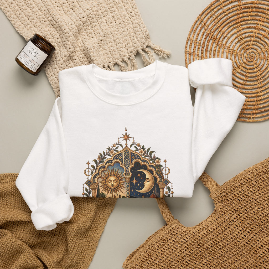 Celestial Sun & Moon Crewneck Sweatshirt — Little de Mundos Vintage Astrology Design