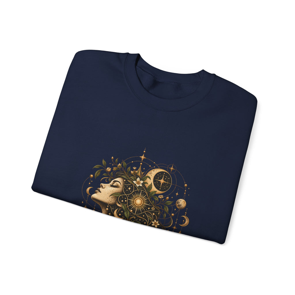 Free Thinker Crewneck Sweatshirt — Cosmic Goddess Illustration