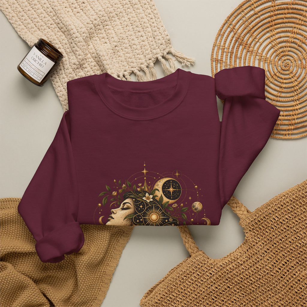 Free Thinker Crewneck Sweatshirt — Cosmic Goddess Illustration