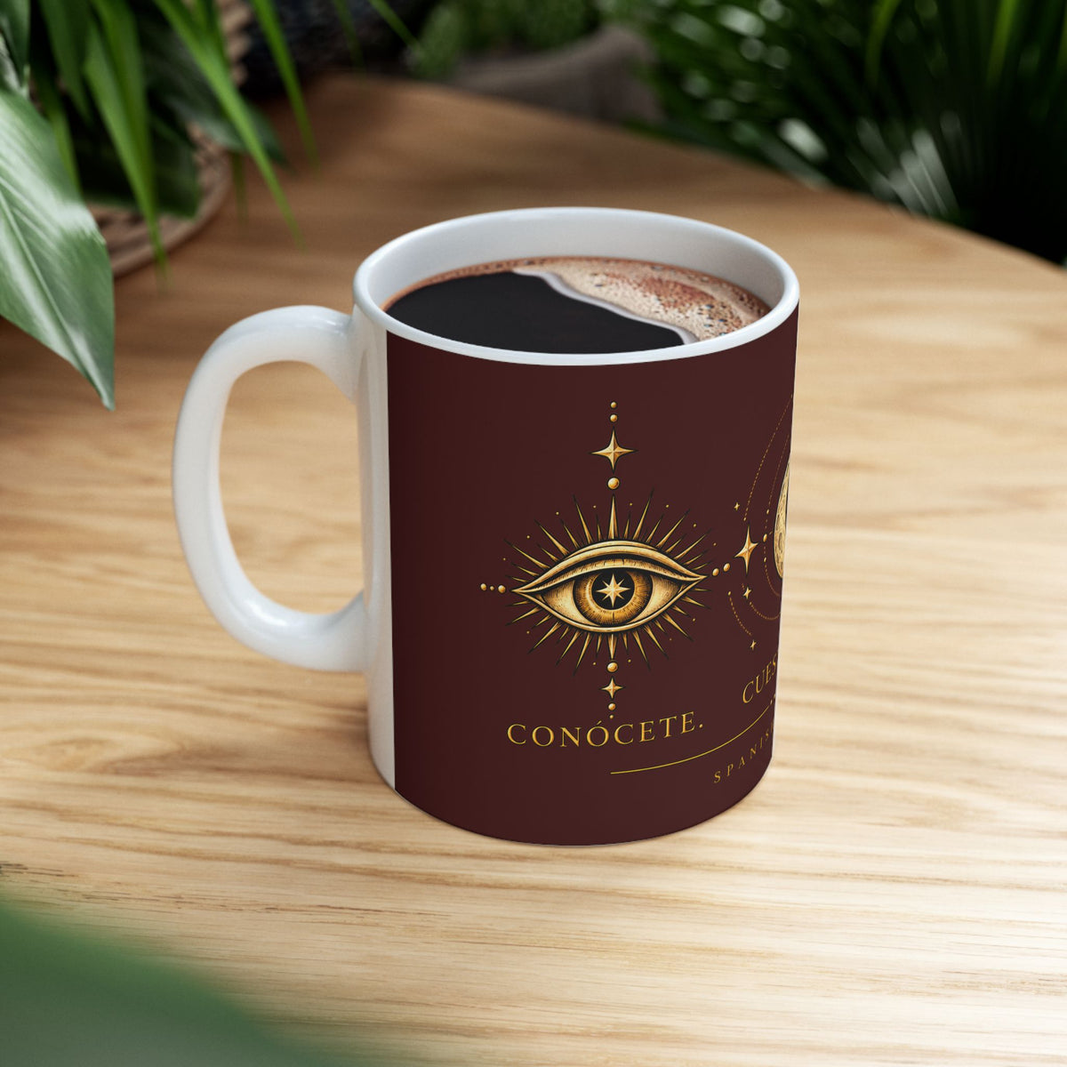 Mystic Moon & Sun Ceramic Mug — Spanish 'Cuestionate' Astrology Coffee Cup