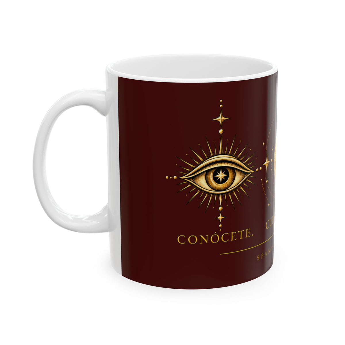 Mystic Moon & Sun Ceramic Mug — Spanish 'Cuestionate' Astrology Coffee Cup