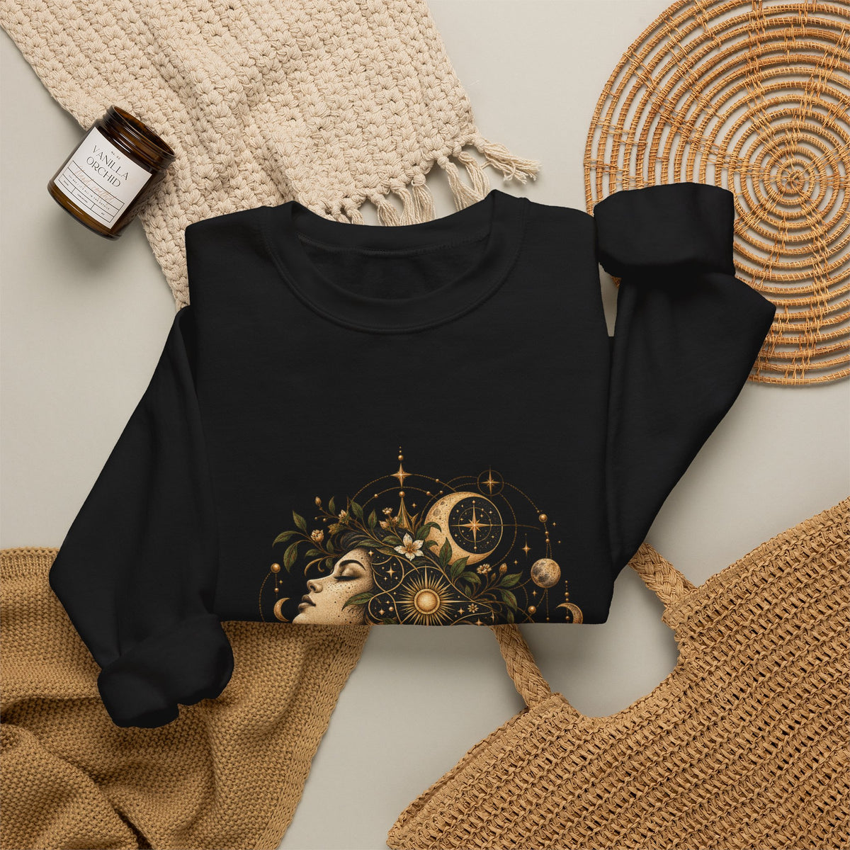 Free Thinker Crewneck Sweatshirt — Cosmic Goddess Illustration