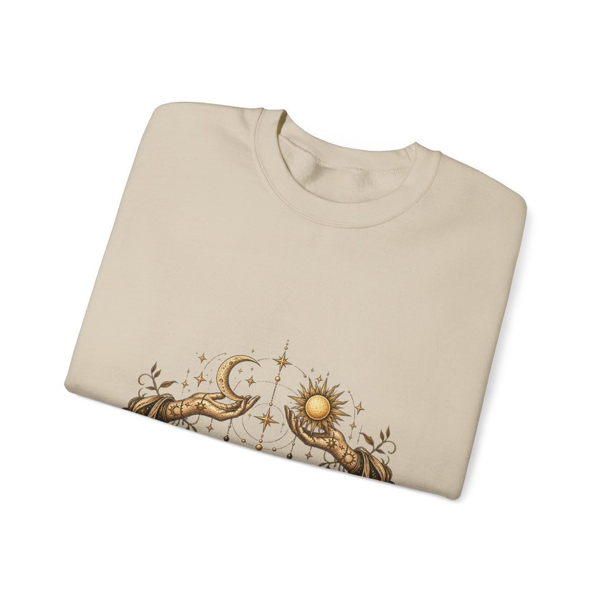 Alchemy Crewneck Sweatshirt — "Solve et Coagula" Sun, Moon & Eye Graphic