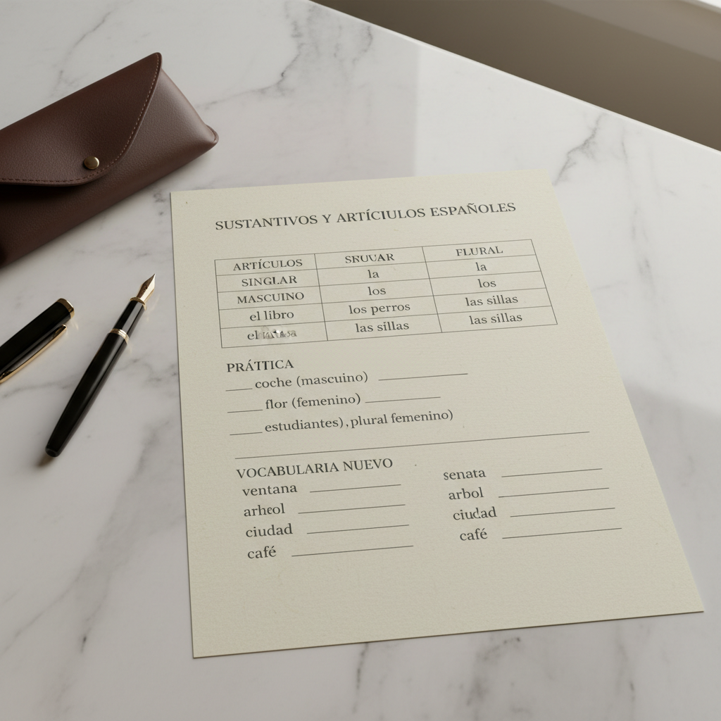 Spanish Nouns and Articles worksheet mockup
