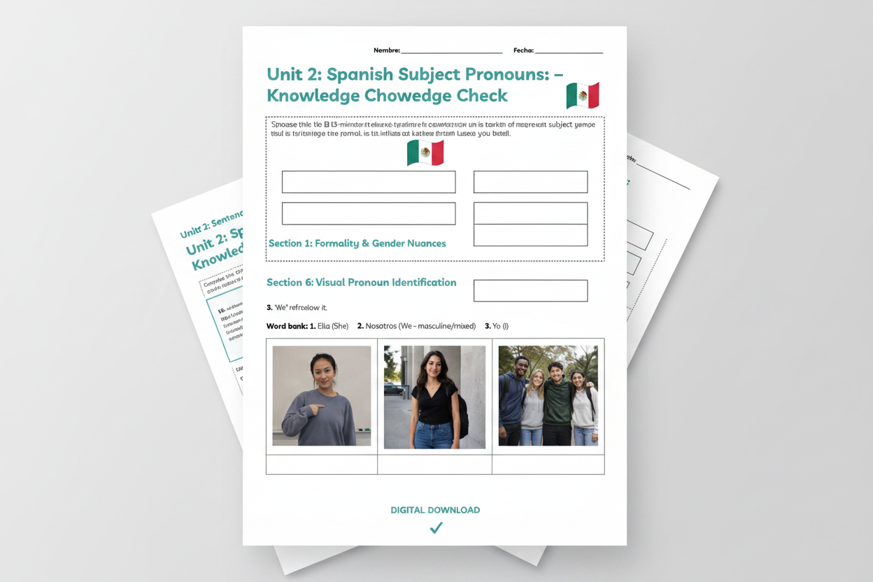 Unit 2: Spanish Subject Pronouns – Knowledge Check worksheet cover