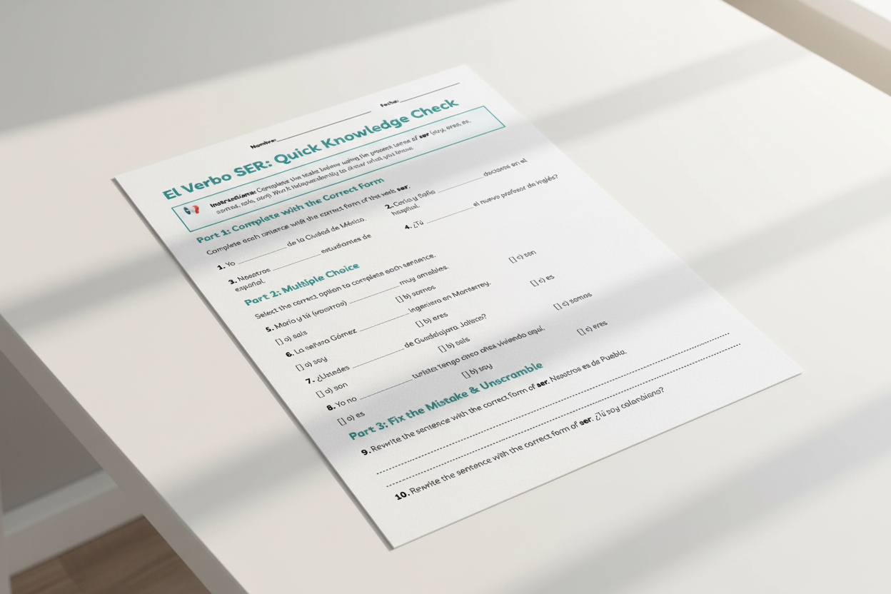 El Verbo SER – Quick Knowledge Check – vista previa del worksheet