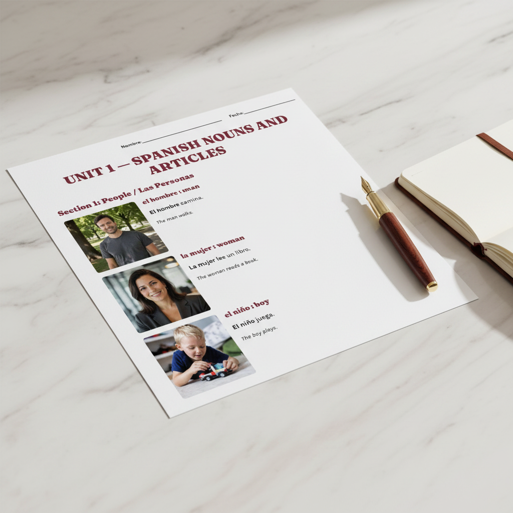 Mockup Spanish Nouns and Articles worksheet